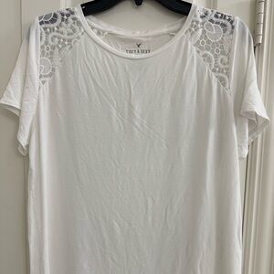 American Eagle White Lace Accent Soft T-Shirt